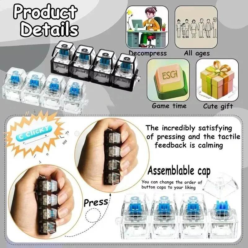 LED Keyboard Keychain Fidget Toy – Crystal Clicker Stress Relief Gadget
